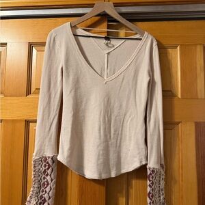 We The Free Thermal Long Sleeve Top with Patterned Cuffs